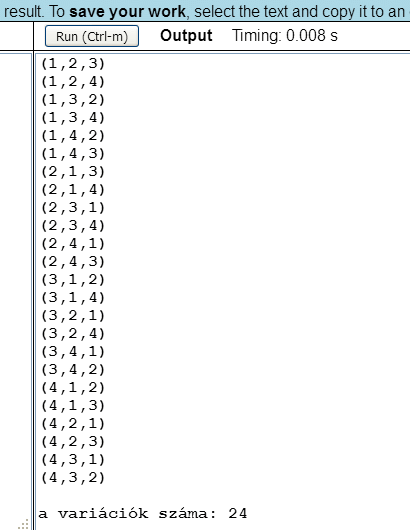 Az (1,2,3,4) számok ismétlés nélküli variációi