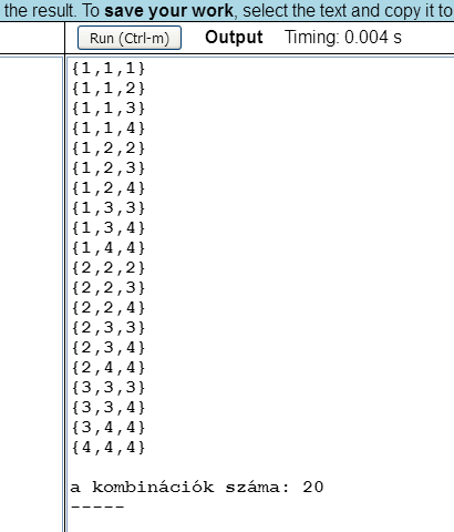 Az (1,2,3,4) számok ismétléses kombinációi