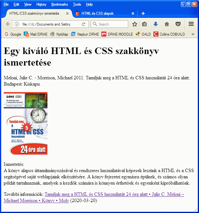 Az ismerteto.html frissített tartalmának megjelenítése Firefox böngészőben